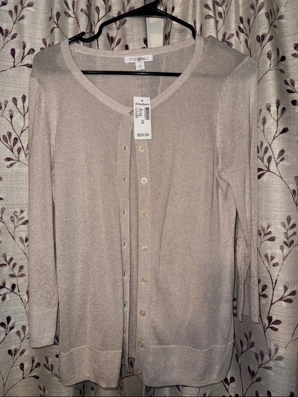 Roz & Ali Shimmering Taupe Button-Front Cardigan
